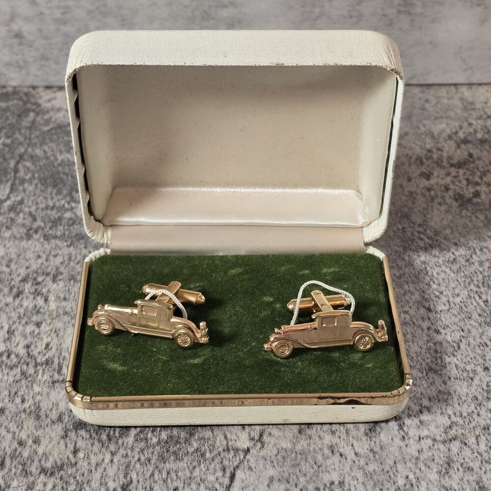 Vintage Cufflinks Gold Sports Antique Car Classic Model A Men's Formal Wear MCM